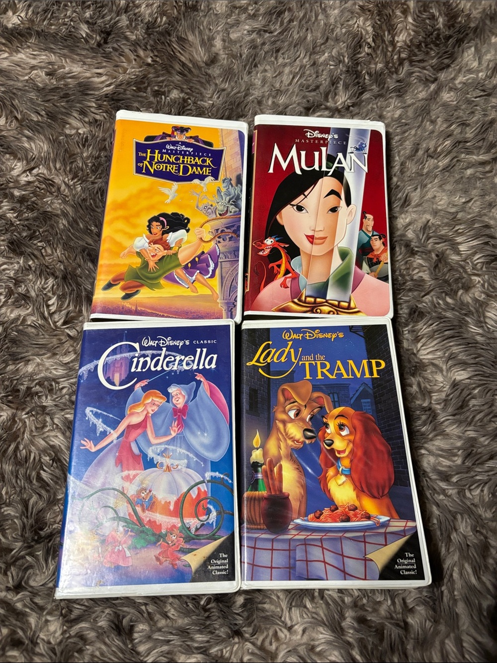 Vintage Disney VHS Tape Bundle Lot of 4 Mulan Cinderella Lady & Tramp Hunchback